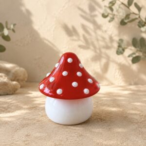 Red and white handmade mushroom resin jewelry box by Lanae Aura Co.